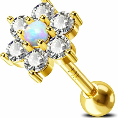 Jewseen Body Piercing Studs | Jewseen 14K Solid Gold Cartilage Earring Opal Cartilage Piercing Cz Flower Helix Piercing Jewelry 16G Tragus Conch Piercing Jewelry Stud Earrings For Women Men