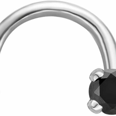 Lavari Jewelers Body Piercing Studs | Lavari Jewelers 0.01 To 0.07 Carat Black Diamond Curved Screw Nose Ring For Women In 14K White Gold 20 Gauge