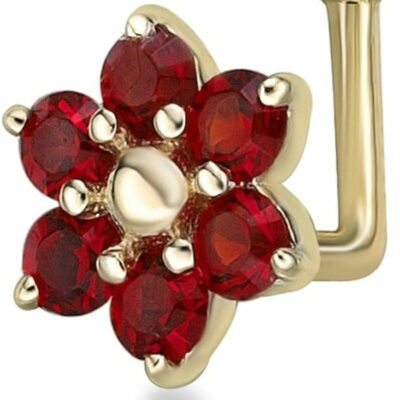 Lavari Jewelers Body Piercing Studs | Lavari Jewelers 20 Gauge Opal, Amethyst, Red Or Pink Swarovski Crystals 6 Petal Flower L-Shape Nose Stud In 14K Yellow Gold 3.5 Mm 20G