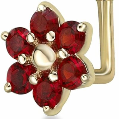 Lavari Jewelers Body Piercing Studs | Lavari Jewelers 20 Gauge Opal, Amethyst, Red Or Pink Swarovski Crystals 6 Petal Flower L-Shape Nose Stud In 14K Yellow Gold 3.5 Mm 20G